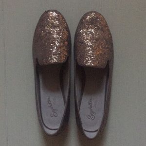 Rose gold glitter loafers from Banana Republic